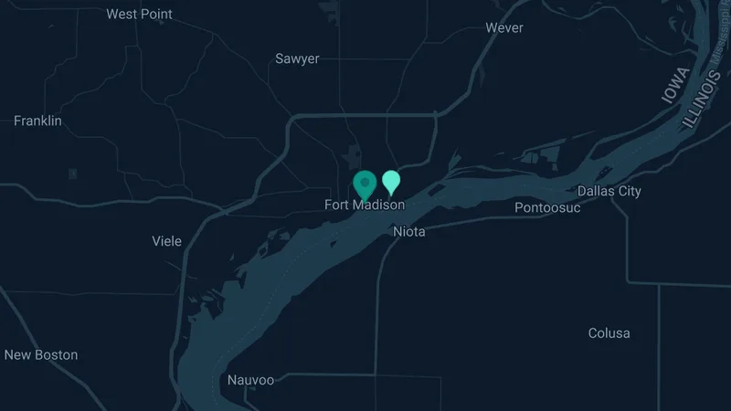 Map of Ft. Madison, Iowa: 3 documented asbestos exposure sites