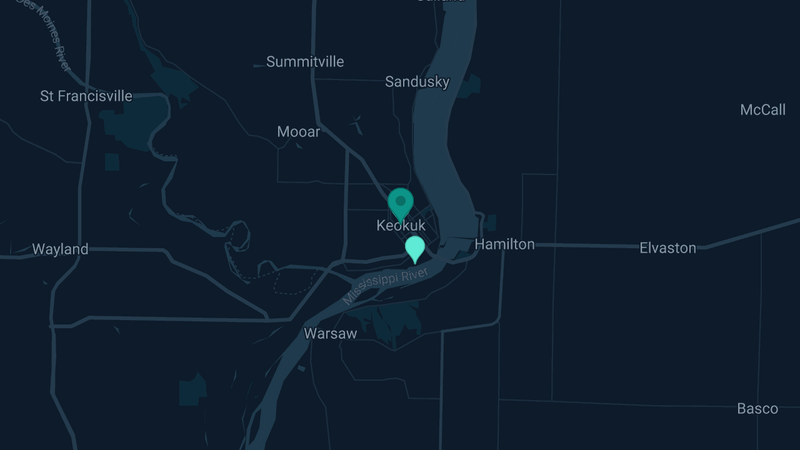 Map of Keokuk, Iowa — 2 documented asbestos exposure sites