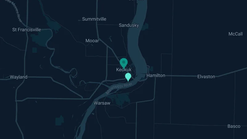 Map of Keokuk, Iowa: 2 documented asbestos exposure sites