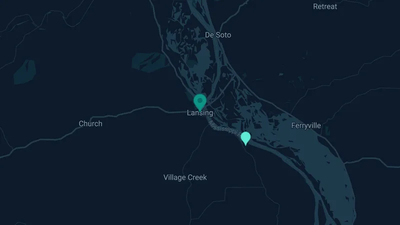 Map of Lansing, Iowa: 2 documented asbestos exposure sites