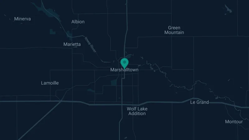 Map of Marshalltown, Iowa: 2 documented asbestos exposure sites