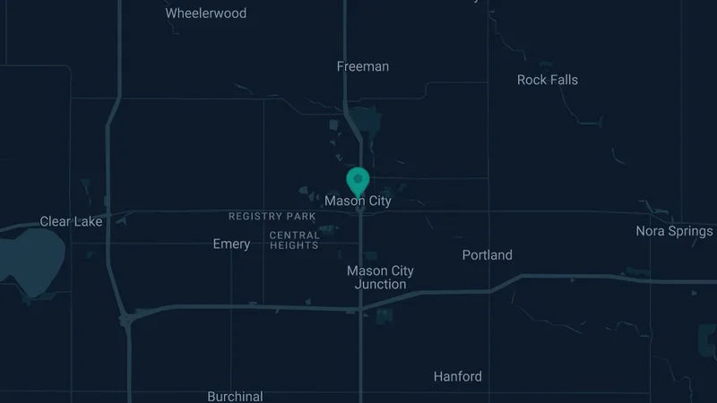 Map of Mason, Iowa: 2 documented asbestos exposure sites