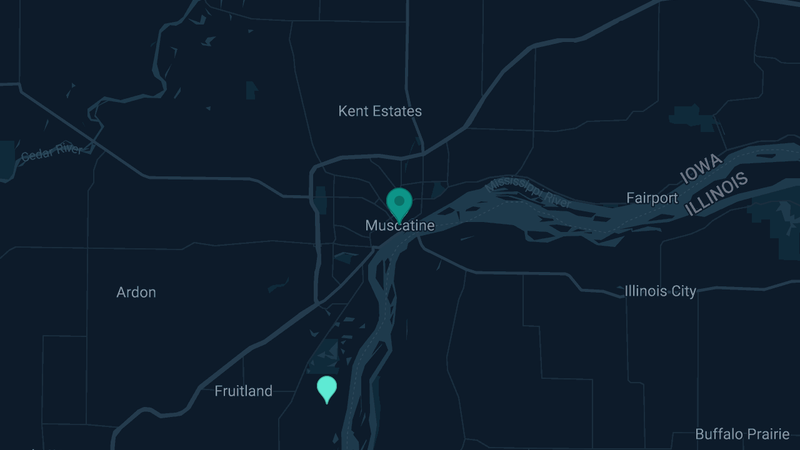 Map of Muscatine, Iowa — 4 documented asbestos exposure sites