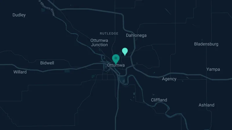 Map of Ottumwa, Iowa: 2 documented asbestos exposure sites