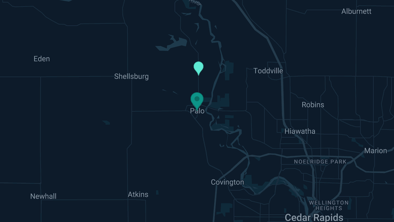 Map of Palo, Iowa — 2 documented asbestos exposure sites