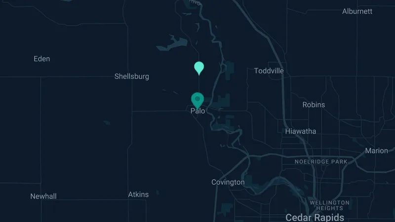 Map of Palo, Iowa: 2 documented asbestos exposure sites