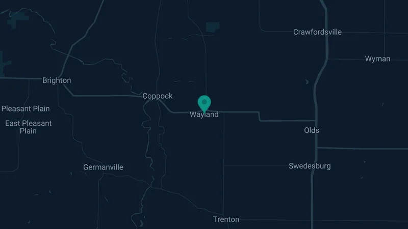 Map of Wayland, Iowa: 2 documented asbestos exposure sites
