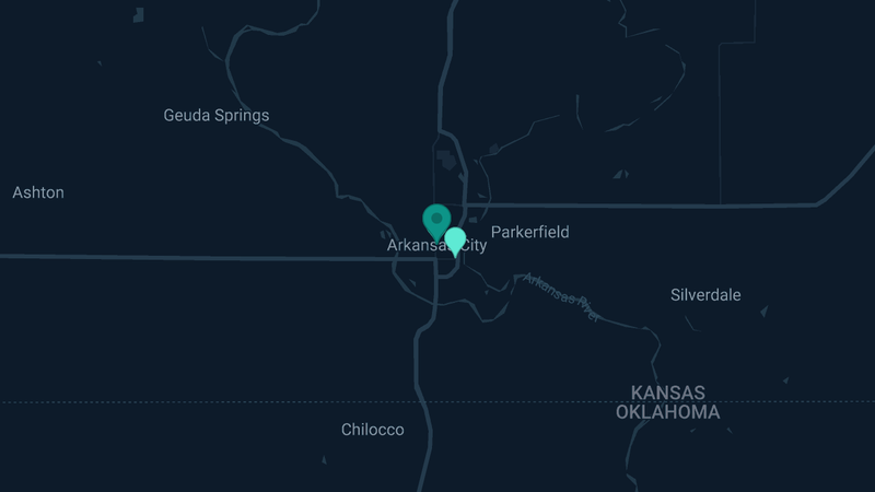 Map of Arkansas City, Kansas — 2 documented asbestos exposure sites