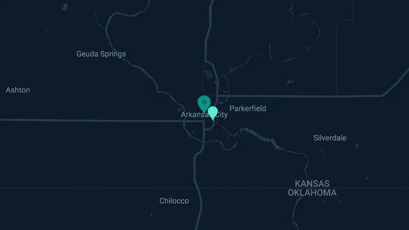 Map of Arkansas City, Kansas: 2 documented asbestos exposure sites
