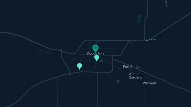 Map of Dodge City, Kansas: 6 documented asbestos exposure sites