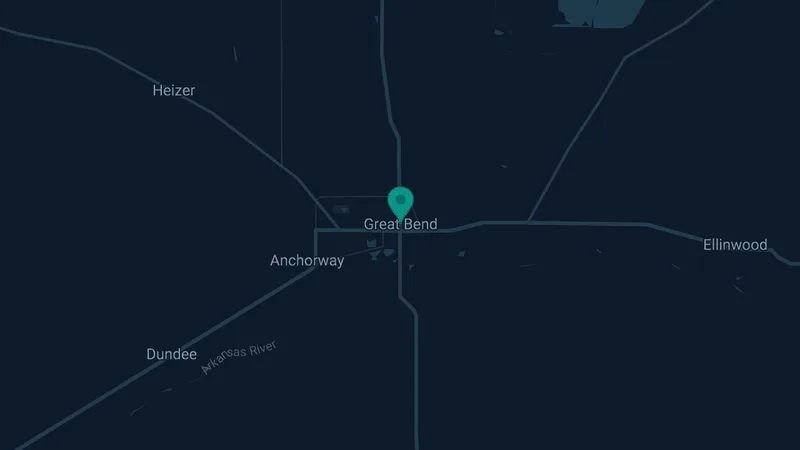 Map of Great Bend, Kansas: 3 documented asbestos exposure sites
