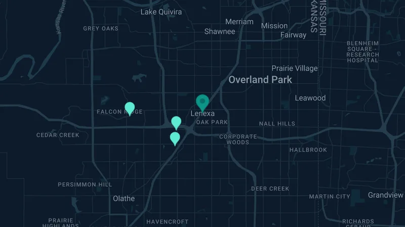Map of Lenexa, Kansas: 3 documented asbestos exposure sites