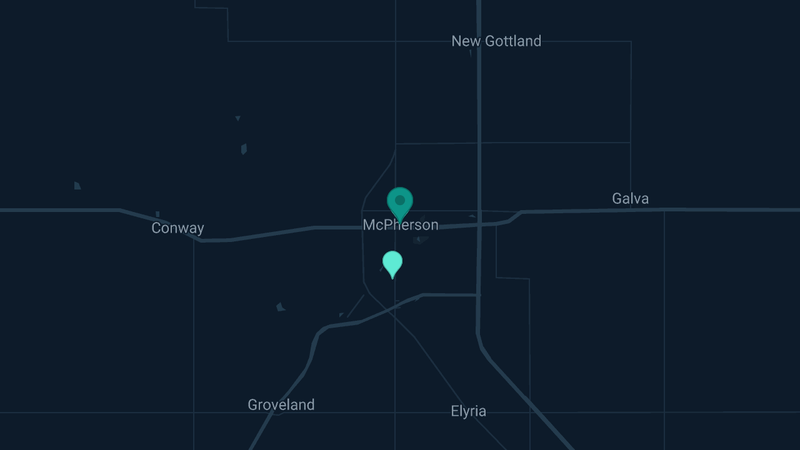 Map of McPherson, Kansas — 2 documented asbestos exposure sites