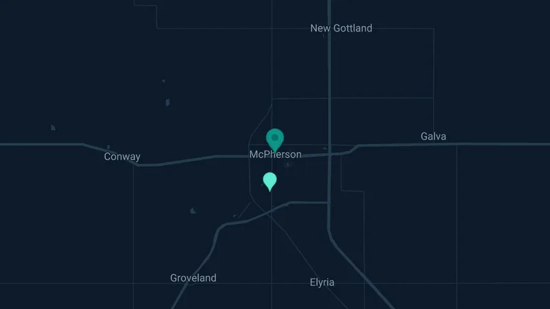 Map of McPherson, Kansas: 2 documented asbestos exposure sites