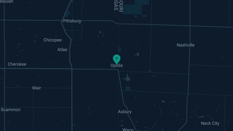 Map of Opolis, Kansas — 2 documented asbestos exposure sites