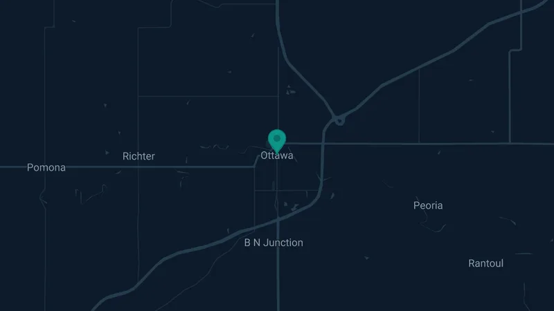 Map of Ottawa, Kansas: 2 documented asbestos exposure sites