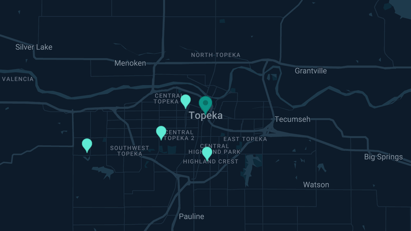 Map of Topeka, Kansas — 5 documented asbestos exposure sites