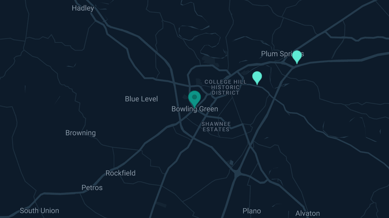 Map of Bowling Green, Kentucky — 3 documented asbestos exposure sites