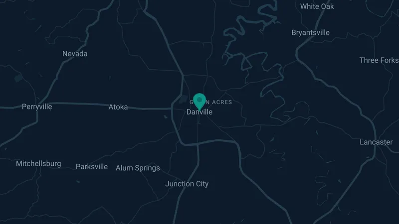 Map of Danville, Kentucky: 4 documented asbestos exposure sites