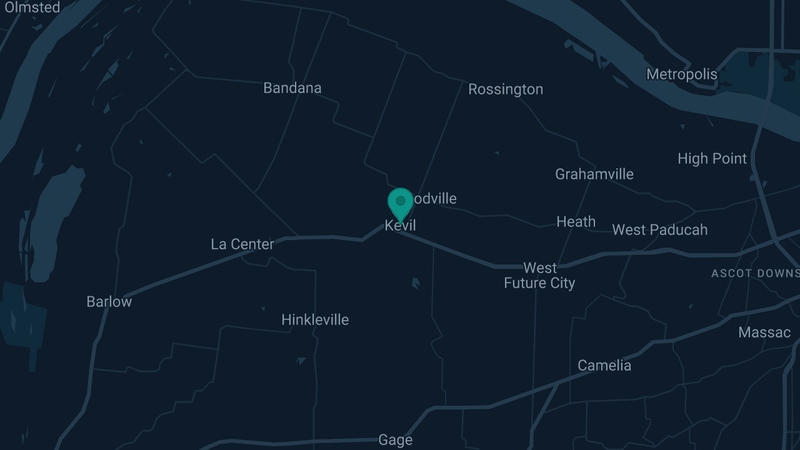 Map of Kevil, Kentucky — 2 documented asbestos exposure sites