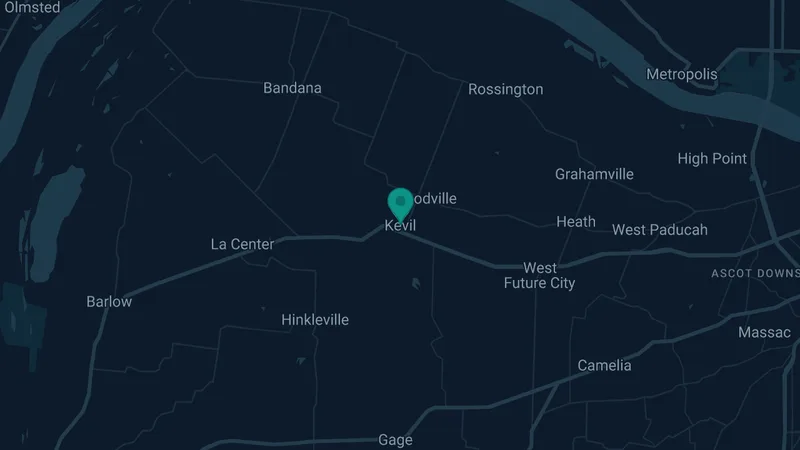 Map of Kevil, Kentucky: 2 documented asbestos exposure sites