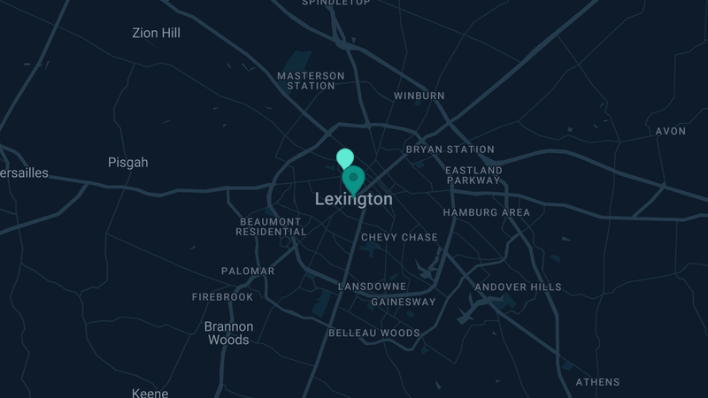 Map of Lexington, Kentucky — 3 documented asbestos exposure sites