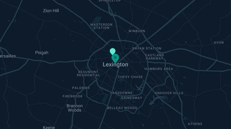 Map of Lexington, Kentucky: 3 documented asbestos exposure sites
