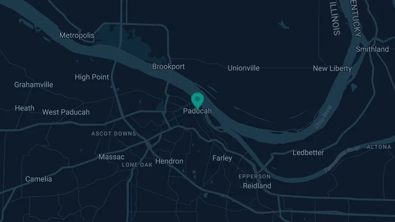 Map of Paducah, Kentucky: 2 documented asbestos exposure sites