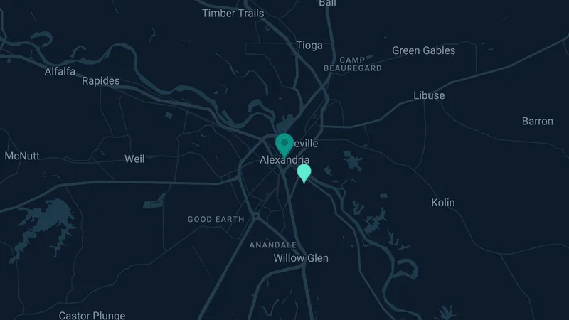 Map of Alexandria, Louisiana: 2 documented asbestos exposure sites