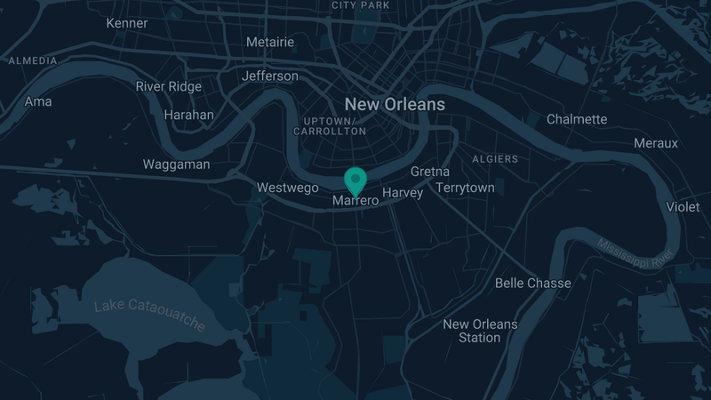 Map of Marrero, Louisiana — 2 documented asbestos exposure sites