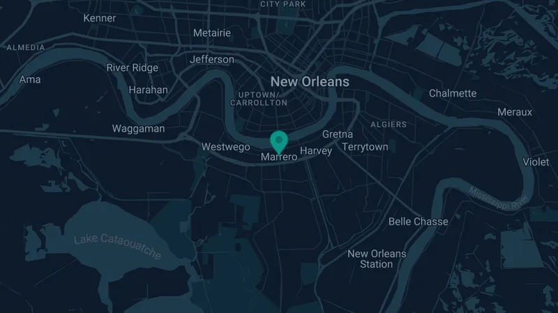 Map of Marrero, Louisiana: 2 documented asbestos exposure sites