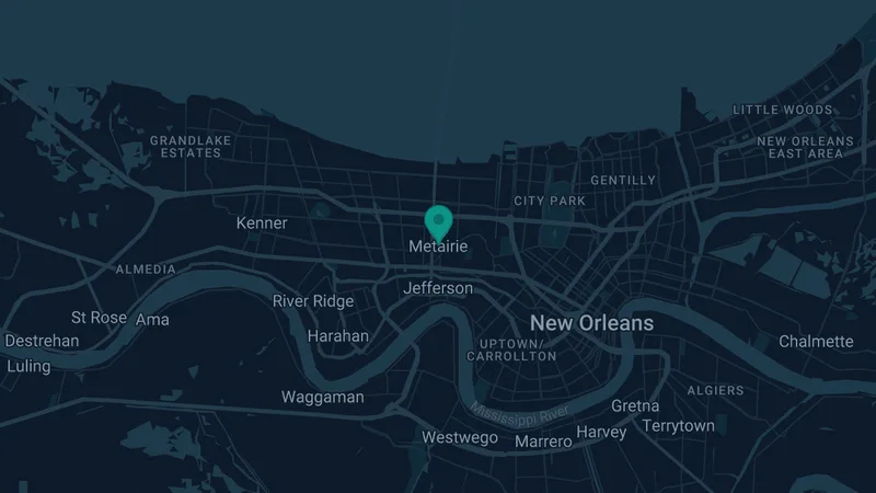 Map of Metairie, Louisiana: 2 documented asbestos exposure sites
