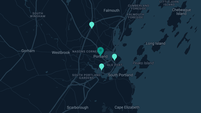 Map of Portland, Maine — 7 documented asbestos exposure sites