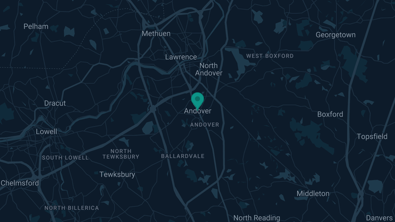 Map of Andover, Massachusetts — 2 documented asbestos exposure sites