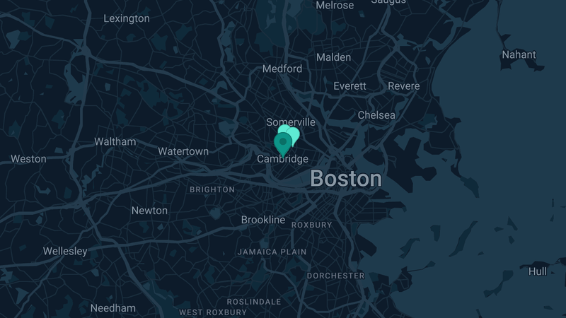 Map of Cambridge, Massachusetts — 3 documented asbestos exposure sites