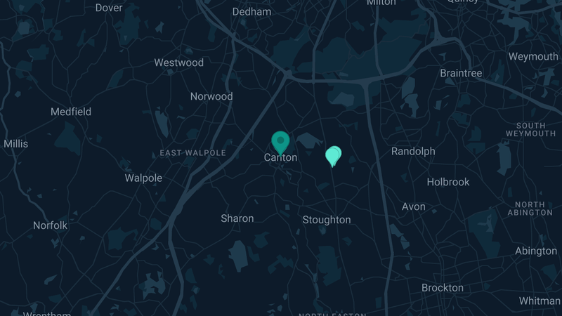 Map of Canton, Massachusetts — 3 documented asbestos exposure sites