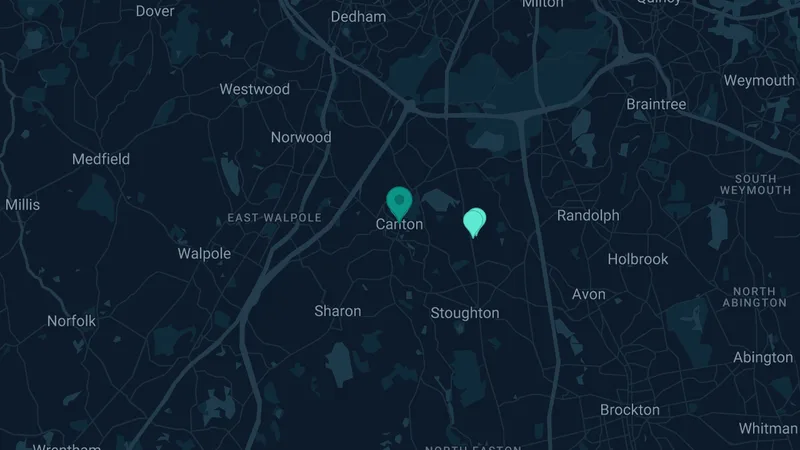 Map of Canton, Massachusetts: 3 documented asbestos exposure sites