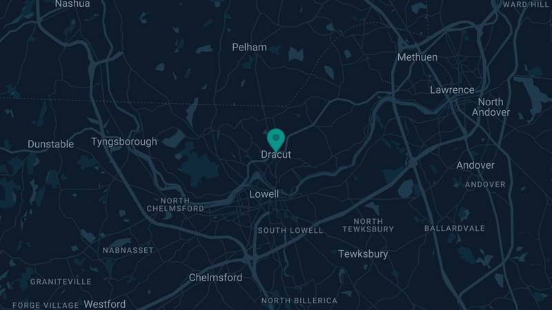 Map of Dracut, Massachusetts — 2 documented asbestos exposure sites