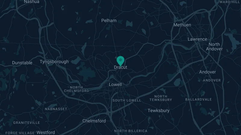 Map of Dracut, Massachusetts: 2 documented asbestos exposure sites