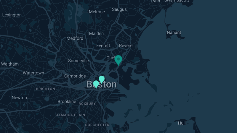 Map of East Boston, Massachusetts — 3 documented asbestos exposure sites