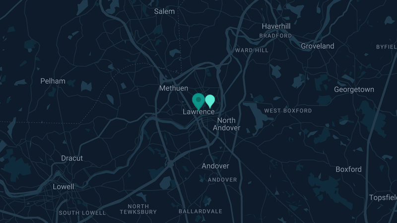 Map of Lawrence, Massachusetts — 7 documented asbestos exposure sites