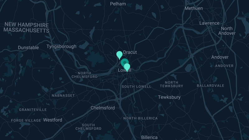 Map of Lowell, Massachusetts — 2 documented asbestos exposure sites