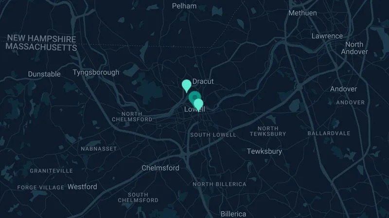 Map of Lowell, Massachusetts: 2 documented asbestos exposure sites