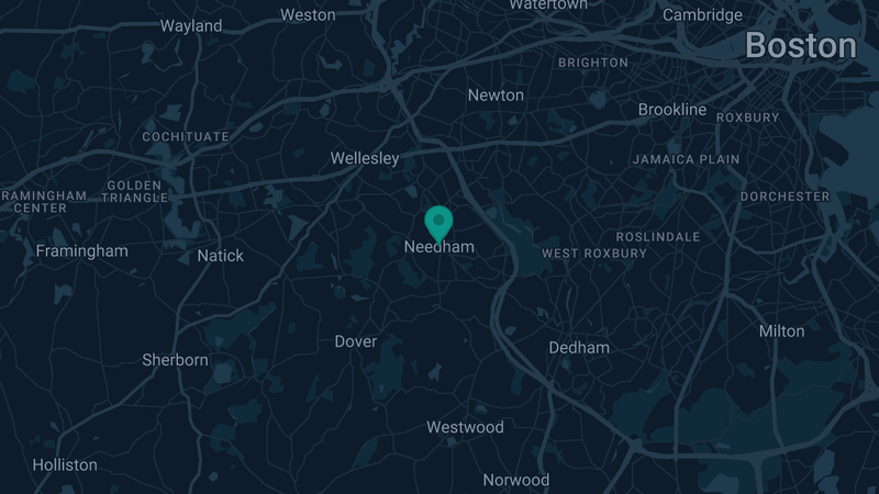 Map of Needham, Massachusetts — 2 documented asbestos exposure sites
