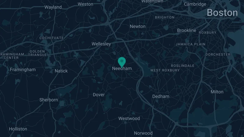 Map of Needham, Massachusetts: 2 documented asbestos exposure sites