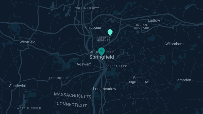 Map of Springfield, Massachusetts — 3 documented asbestos exposure sites