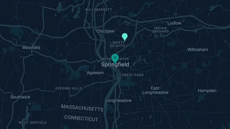 Map of Springfield, Massachusetts: 3 documented asbestos exposure sites