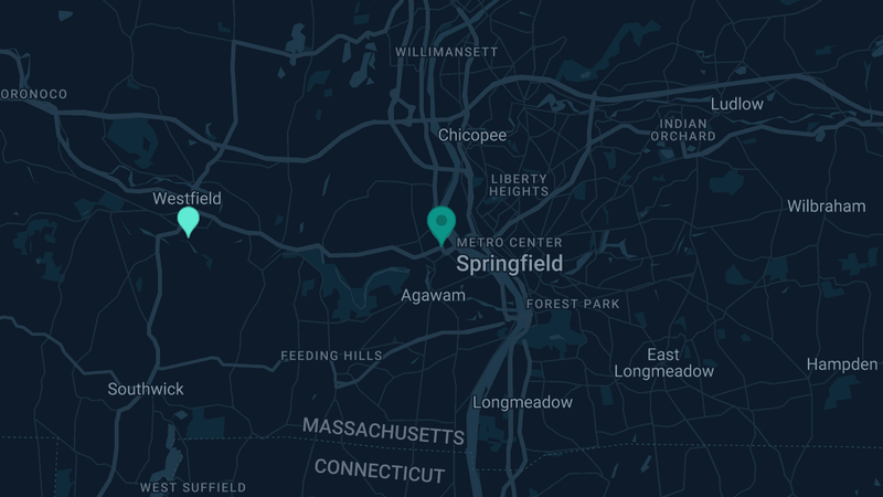 Map of West Springfield, Massachusetts — 2 documented asbestos exposure sites