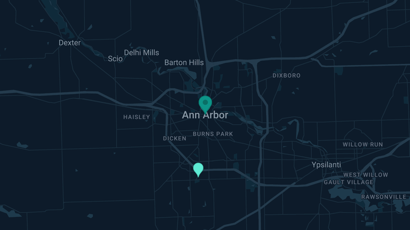 Map of Ann Arbor, Michigan — 2 documented asbestos exposure sites