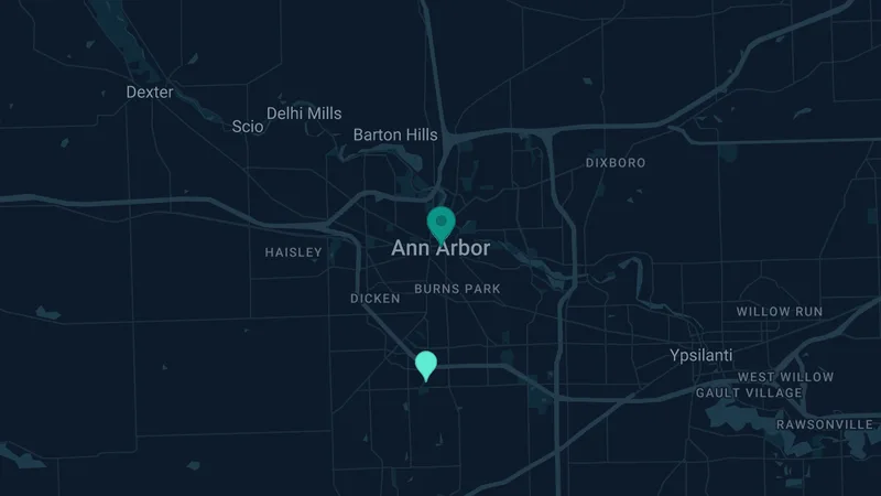 Map of Ann Arbor, Michigan: 2 documented asbestos exposure sites